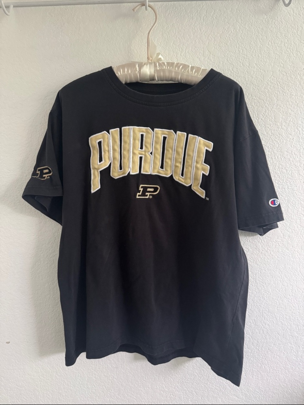 CHAMPION PURDUE UNIVERSTIY FOOTBALL TEE SHIRT EMBROIDERED LETTERS XL BOILERMAKER